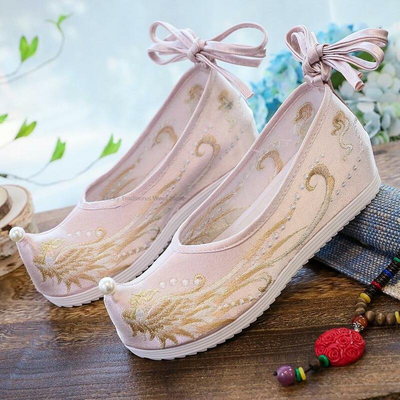 Women Embroidery Weaving Gold Chinese Ancient Princess Shoes Girl Hanfu Tang Dynasty Yue Opera Dance Vintage Hanfu Shoes T2