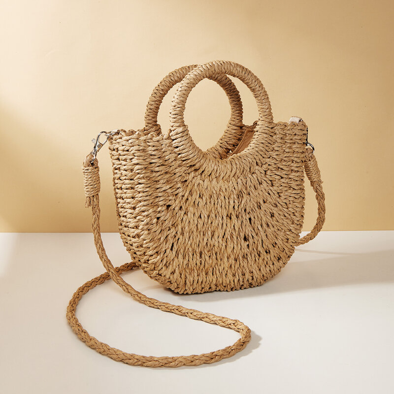 Saco de cesta de palha para mulheres, saco tecido à mão, casual, candy color, feito à mão, para o verão, praia, bolsa pequena, férias, 2024