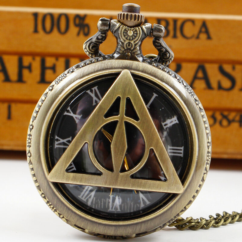 الرجعية البرونزية مثلث تصميم ساخن كوارتز ساعة الجيب قلادة المقتنيات للرجال النساء الاطفال هدية عيد relógio de bolso