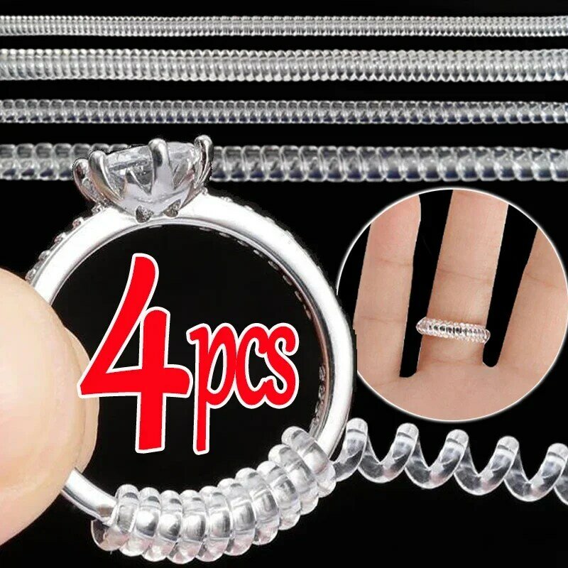 1-4pcs/Set Ring Size Reducer Tools Spiral Spring Based Rings Adjust Invisible Transparent Tightener Resizing Tool Jewelry Guard
