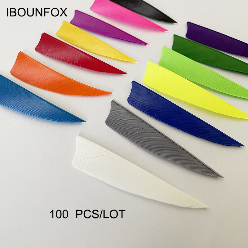 100PCS 3Inch IBOUNFOX Archery Feather for Arrow Fletching Left Wings Turkey Fletches Feathers 14 Colors Shield Cut Vanes