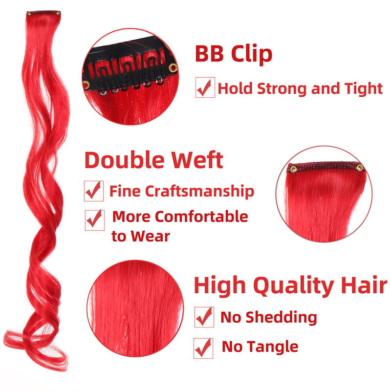LUPU extensiones de cabello sintético con un Clip, pieza de cabello arcoíris resistente al calor para niños y mujeres, cabello largo y rizado, estilo ondulado, colorido