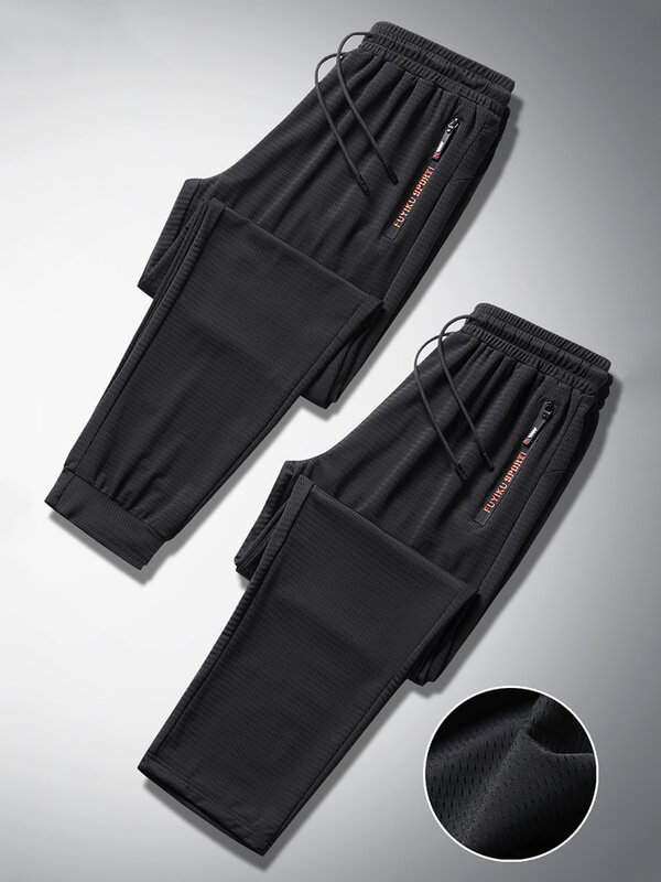 Pantalones de chándal negros de malla transpirable para hombre, ropa deportiva holgada, pantalones de chándal casuales, talla grande 7XL, 8XL, 9XL, Verano