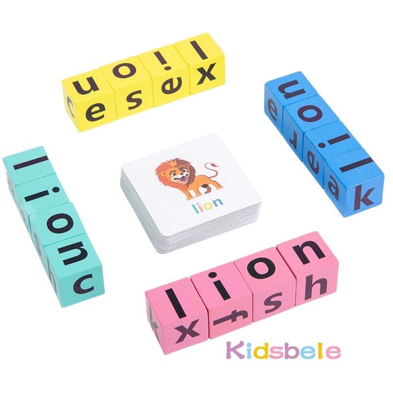 몬테소리 문자 맞춤법 블록 어린이를위한 재미있는 게임 맞춤법 단어 조기 학습 교육 영어 카드 퍼즐 게임