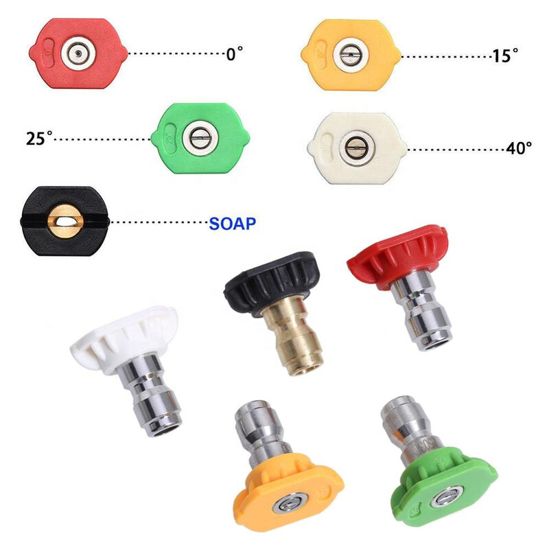 1pcs 1/4" Quick Connect Garden High Pressure Washer Spray Nozzle 0 15 25 40 65 Degree Watering Soap Nozzle Tip Garden Cleaning