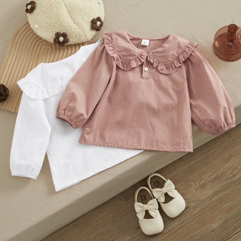 Visogo幼児-長袖シャツ,愛らしい市松模様のブラウス,無地,カジュアル,春秋ファッション