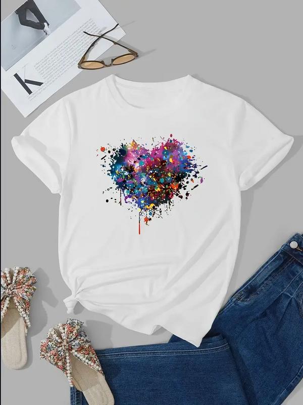 Scattered love women's T-shirt Summer fashion short-sleeved T-shirt top printed O collar casual T-shirt women's clothing