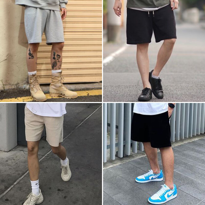 DUKEEN celana pendek katun 360G, celana olahraga longgar luar ruangan musim panas, celana gelombang lima titik warna polos Jepang