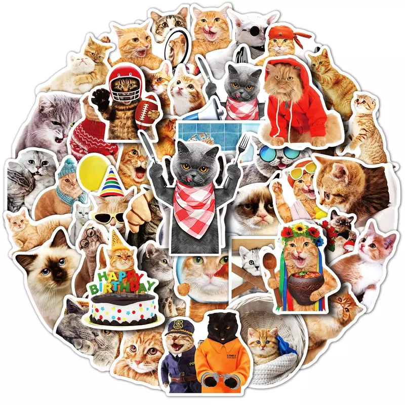 50Pcs Funny Cat Stickers Cute Kitty Waterproof Decals For Decorations Scrapbook Journal Water Bottle Laptop Luggage Sticker