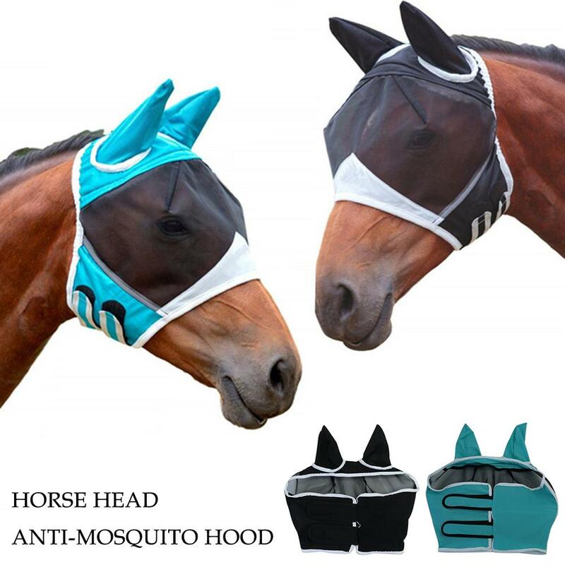 Masque cheval en maille anti-mouche, 1 pièce, protection équine, long, antarctique, oreilles ajustée