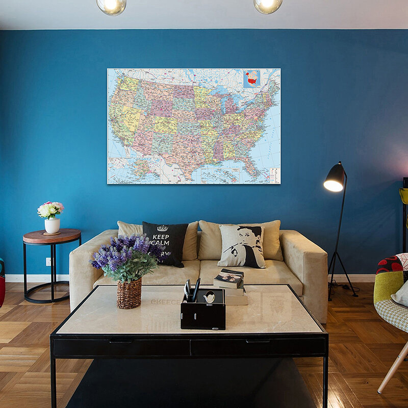 84*59Cm Peta Amerika Serikat Non-woven Kanvas Lukisan Dinding Dekoratif Poster dan Cetak Perlengkapan Kantor Dekorasi Rumah