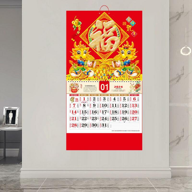 Okno wiszące kalendarz ścienny 2024 rok smoczej kalendarz ścienny świąteczna tradycyjna chińska dekoracja noworoczna ułatwiająca powieszenie