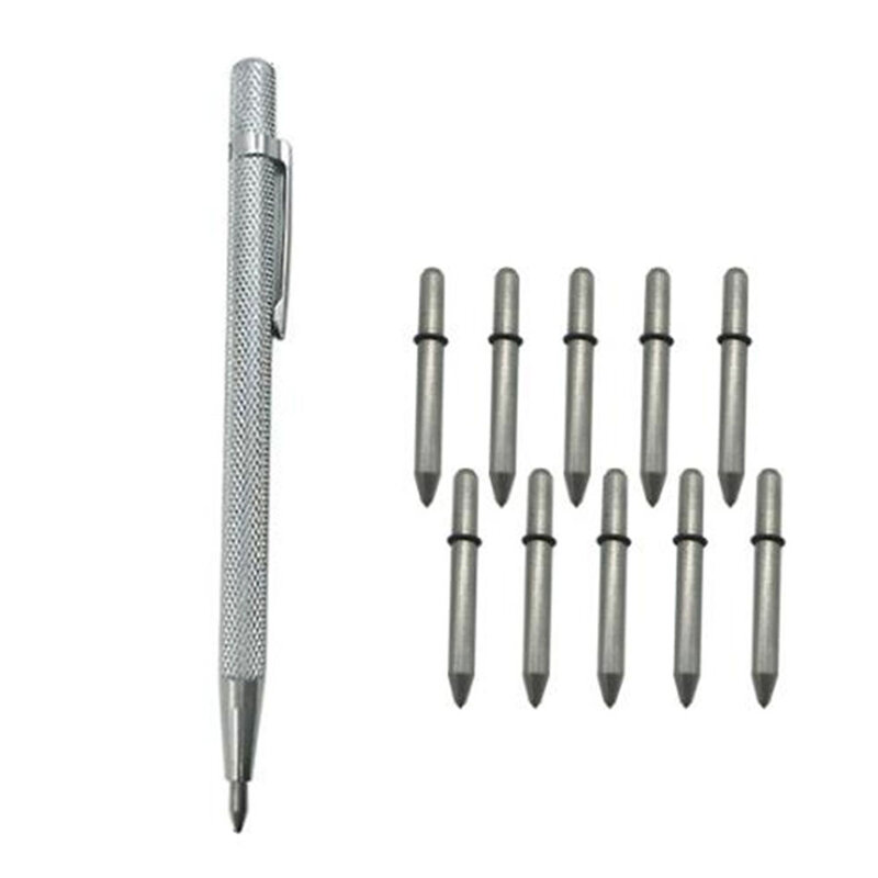 Metal Tile Cutting Pen com substituição, Tungsten Carbide Tip, Tip Scriber, Gravura Pen para Tile Cutting, Início Ferramenta Mão, 11pcs por conjunto