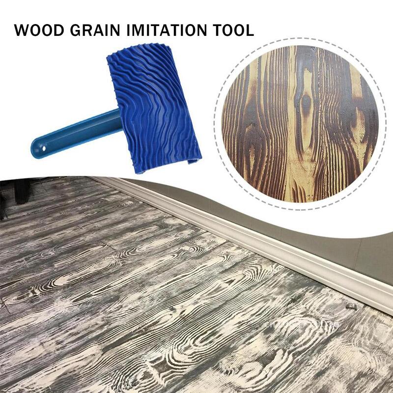 Wood Grain Blue Rubber Paint Roller Brush DIY Graining Wall Painting Tool with Handle Wall Texture Art Painting Application Tool