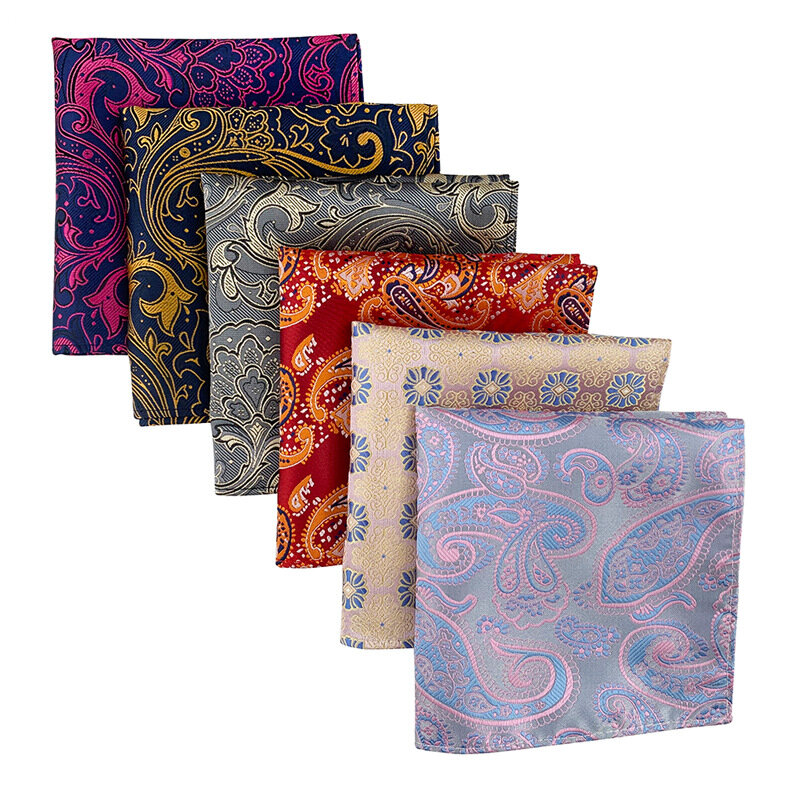 High Quality 25*25CM Man's Solid Paisley Cashew Floral Polyester Handkerchief Pocket Square for Business Accessories Wholesale