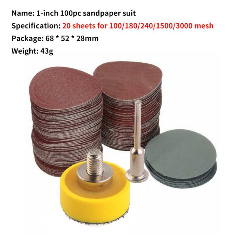 Conjunto de discos de lixa com adaptador de broca, lixa, bloco de apoio, molhado e polimento, 100-3000 grão, 25mm, 1 ", 3 peças