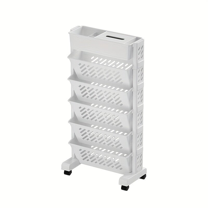 1pc Combination Bookshelf, Floor Standing Storage Rack, Movable Bookshelf With Wheels, Desk Side Small Cart, Book Journal Rack