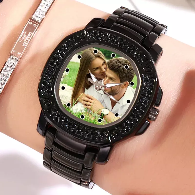Gold Farbe Strass Uhr Frauen benutzer definierte Foto Armbanduhr Druck Bild personal isierte Uhr anpassen Uhr DIY Geschenk für Mädchen