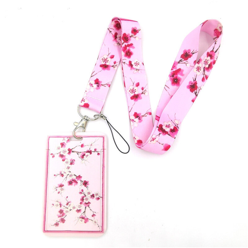 Różowe wiśniowe kwiaty kreatywny smycz posiadacz karty uczeń wiszące szyi smycz na telefon odznaka metra uchwyt karty dostępu akcesoria