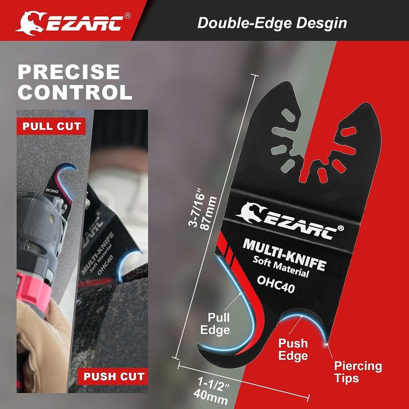 EZARC pisau pisau kait Multi alat berosilasi, 3 buah pisau gergaji multifungsi untuk memotong bahan lembut tumit atap, karpet PVC