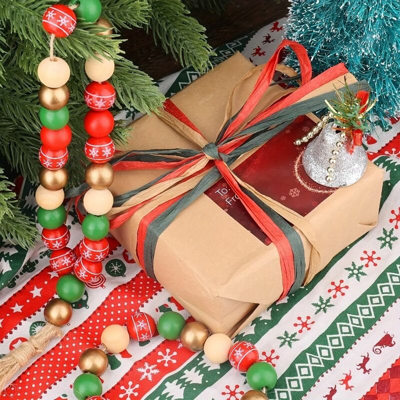 クリスマスの色の木製ビーズ、丸いスノーフレークビーズ、カラフルなボール、16mm、50個