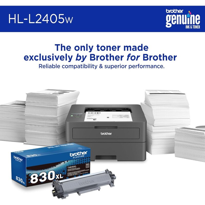 HL-L2405W Printer Laser monokrom kompak nirkabel dengan pencetakan seluler, Output hitam & putih | Termasuk Berlangganan penyegaran