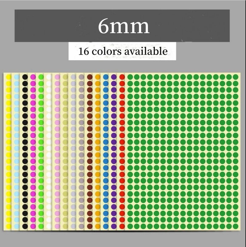 Pontos redondos coloridos Etiqueta, DIY Handmade Adesivos, Etiqueta manuscrita, 6mm, 6120Pcs