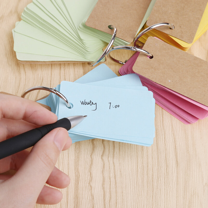 Anel pasta papel Kraft Fácil Flip Cards Estudo Memo Pads DIY Papelaria