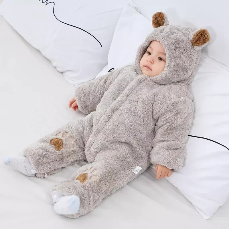 Winter Newborn Baby Girl Clothing Set New Thick Cotton Baby Romper With Ears Hooded Kids Outwear Cartoon Boys Jumpsuit 0-24M