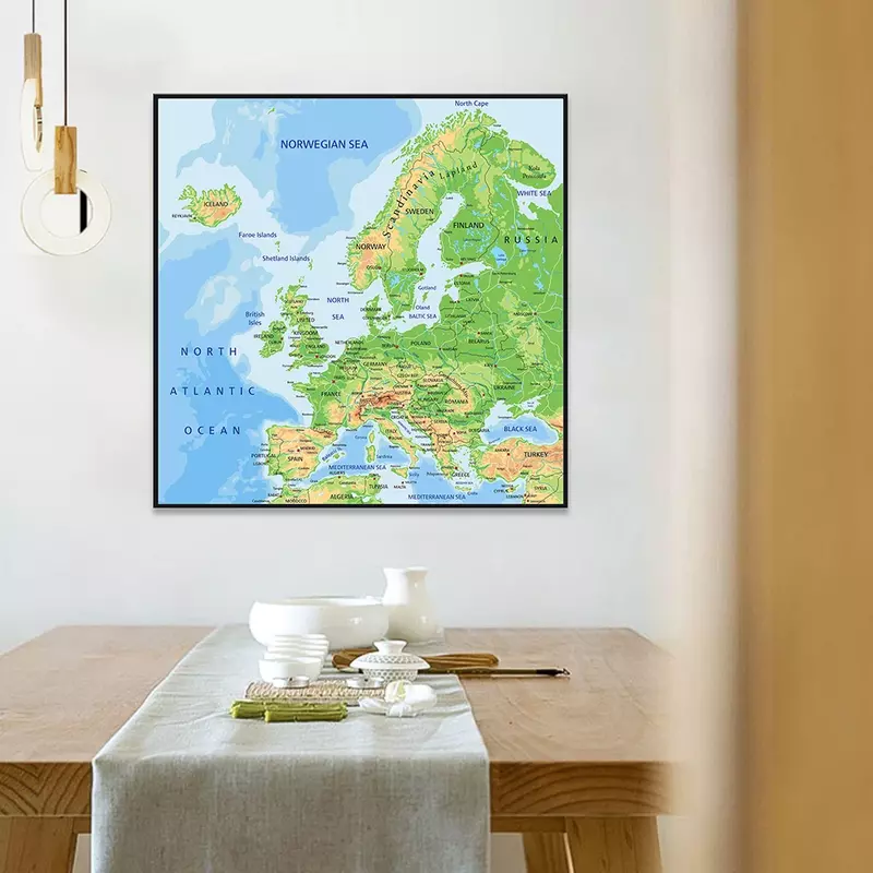 60*60cm europa mapa orograficzna na płótnie malarstwo ścienne plakat artystyczny klasie dekoracji wnętrz dzieci szkolne