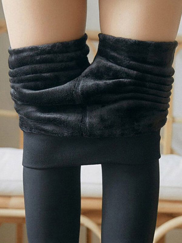 Leggings de veludo cintura alta feminina, meia-calça quente, calças justas grossas, stretch, monocromático, casual, calças térmicas, inverno