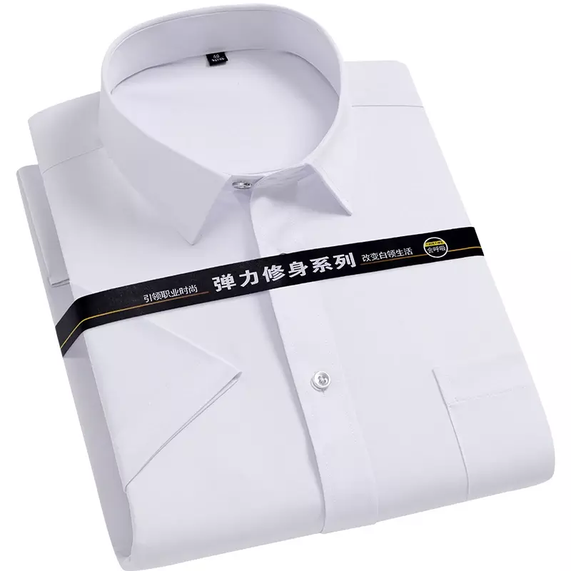 Men's Regular-fit Shirts Short Sleeve Stretch Easy Care Formal Business Blue Office Working Wear No Iron Solid Social Dress Tops