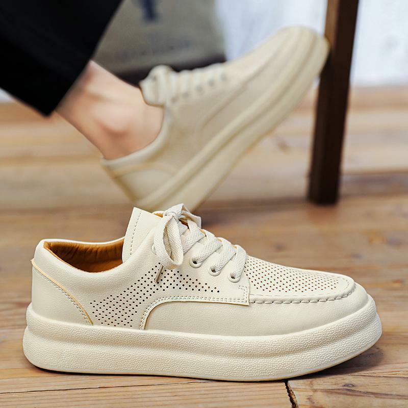Мужские кроссовки на мягкой подошве, кожаные, износостойкие, для бега, модная дорожная обувь в Корейском стиле, весна-осень