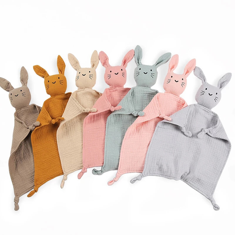 Miękka bawełna muślin śliniaczek królik maskotka lalka noworodek Appease ręcznik pokrowiec zabezpieczający dziecko śpiące Cuddling ręcznik Facecloth