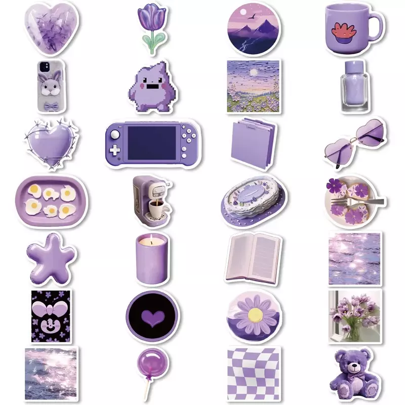 50Pcs Ins Style Simple Purple Sticker Suitcases Laptops Phone Water Cup Handbook Notebook Kids Toys Decorative Stickers