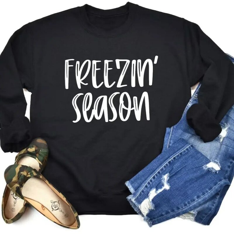 Sweatshirt de saison Freezin pour femme, pull à col rond, sweat à capuche, pull d'hiver mignon, vêtements de sport Preppy, haut pour femme, 2024