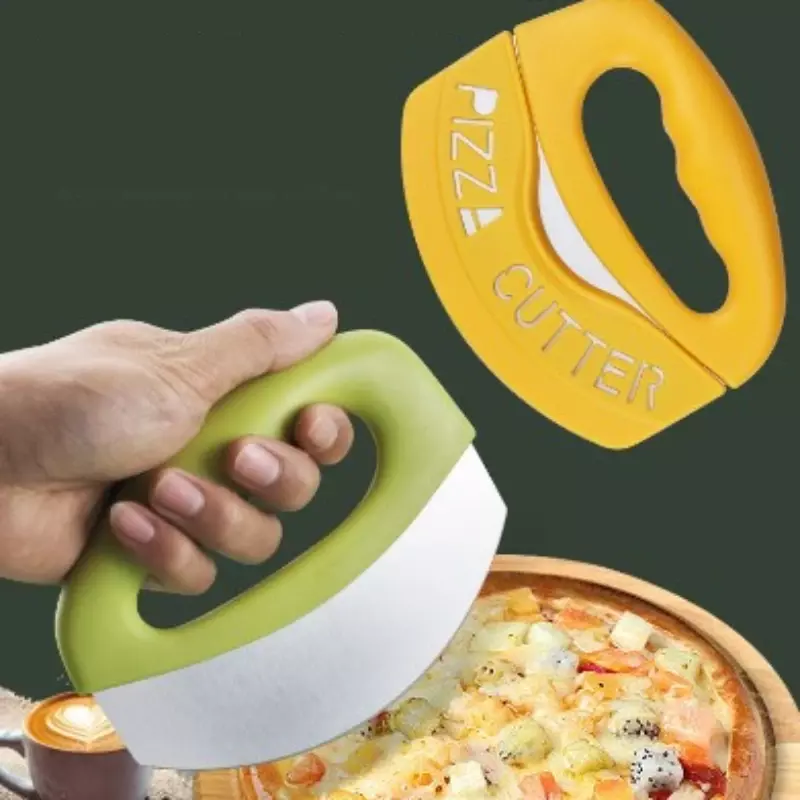 New Stainless Steel Pizza Cutter with Protective Cover Dough Slicer Pastry Curve Multi-function Kitchen Bakeware Accessories