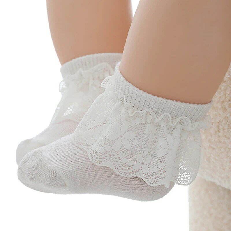 Calcetines elásticos con volantes de encaje para bebé y niña, medias transpirables para caminar de princesa