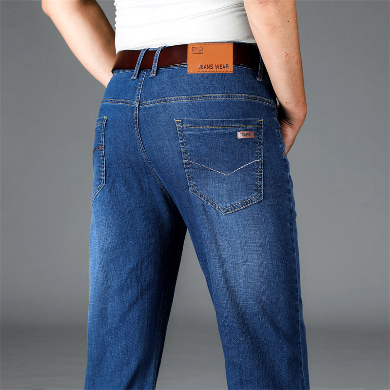 KUBRO-pantalones vaqueros clásicos para hombre, Jeans ajustados elásticos informales, estilo Retro, a la moda, para negocios, para otoño, 2024