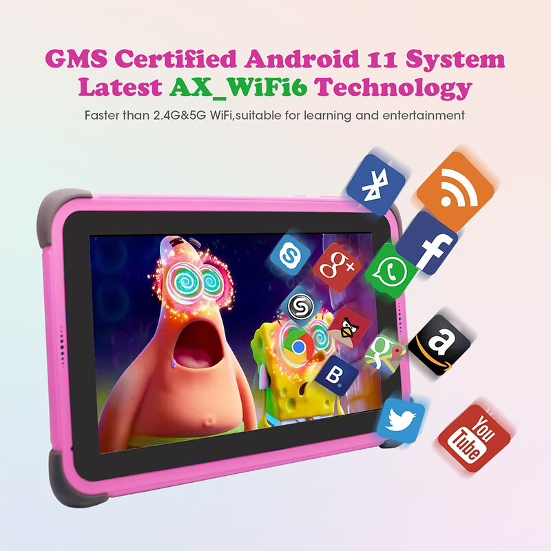 Weelikeit Tablet anak-anak, Tablet 2GB 32GB 4-Core 5G Wifi dengan aplikasi anak-anak Google Play 1280 mAh Android 11 800x4500 IPS