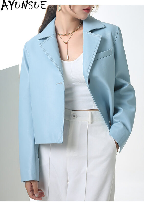 Ayunsue-本革のジャケット,女性用,本物のシープスキンジャケット,ショートファッション,高品質,春と秋,2023