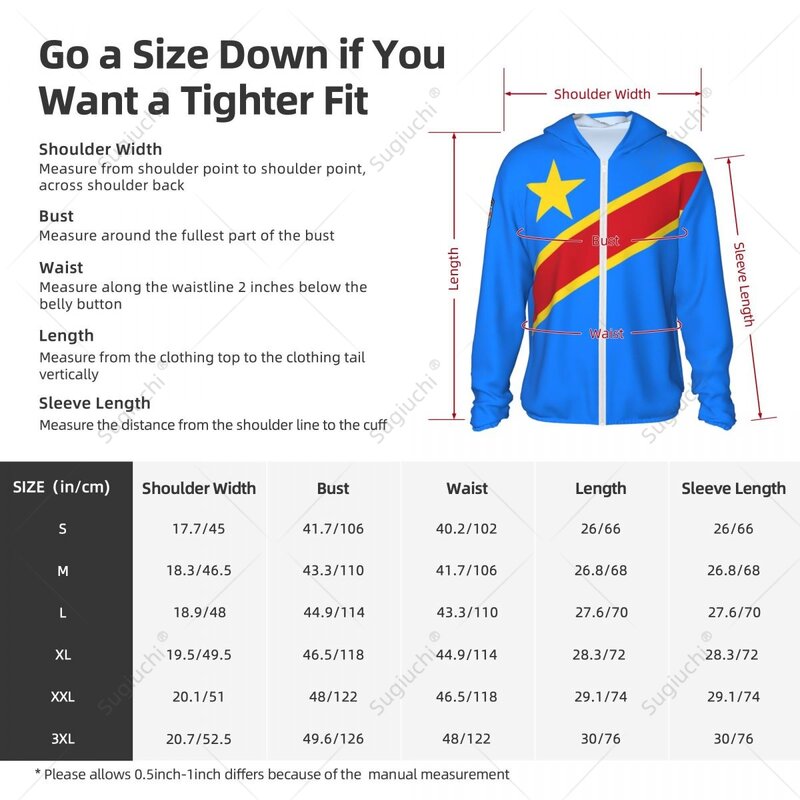 Democratic Republic Of Congo Sun Protection Hoodie Sunscreen Clothes Fishing Cycling Running Quick Dry  With Zipper Polyester