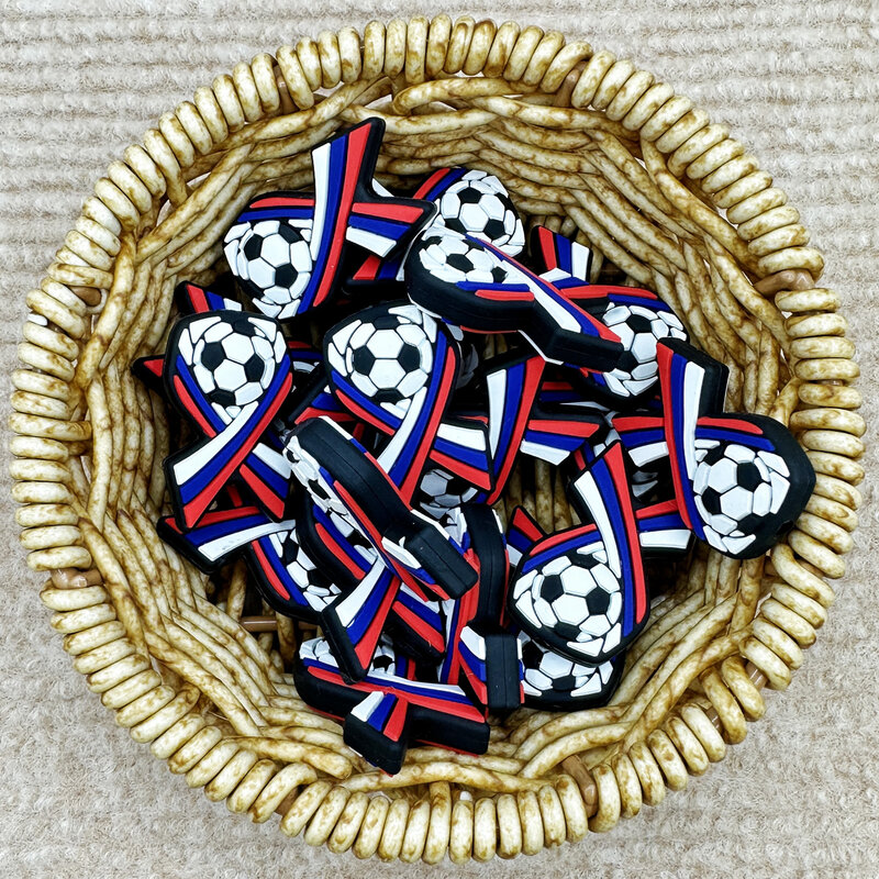 10PC Baby Silicone Bead Champion Football Beads Teethe Baby Toy DIY String Pen Bead Nipple Chain Biżuteria Akcesoria Prezenty Kawai