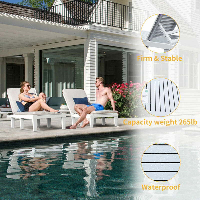1Pcs Patio Chaise Lounge Chair Resin Adjustable Lounge Chairs for Outdoor White