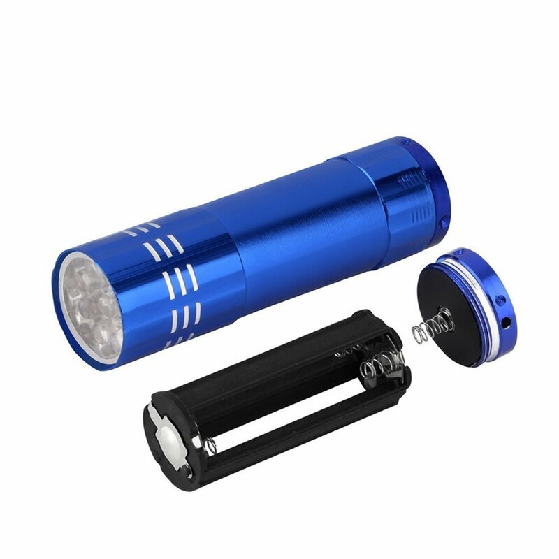 Mini linterna LED UV ultravioleta, lámpara de aluminio impermeable, herramienta de iluminación táctica portátil para exteriores, 4,5 V, 9 LED