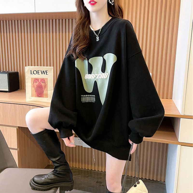 Fashion Letter Print Pullover Sweatshirts for Women Korean Casual Solid Long Sleeve Loose Pull Tops Y2k Female Clothing Oversize