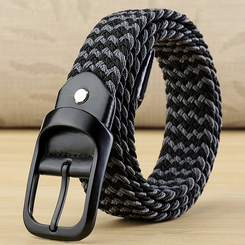 High Quality Fashion Accessories Braided Elastic Stretch Fabric Golf Canvas Belt For Men with Silvery Black Pin Buckle