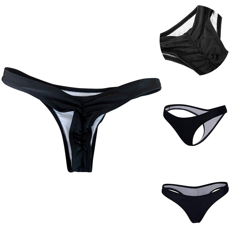 Swimwear tanga brasileira para mulheres, biquíni plissado, cuecas, moda praia, maiô, fundo