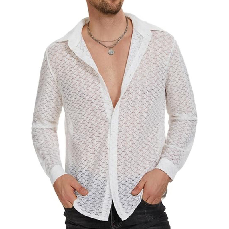 Heren Shirt Chemische Vezel Combineert Comfortabele Mode Fit Lange Mouwen Mesh Outdoor Prestaties Hot Nieuw