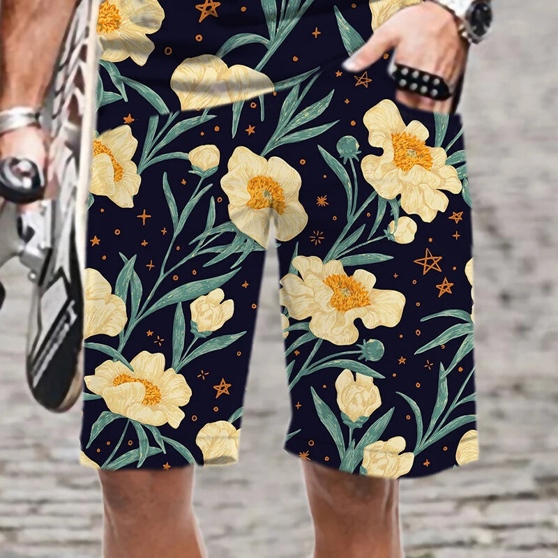 Pantalones cortos de playa con estampado Floral en 3D para hombre, ropa de calle a la moda, bañadores divertidos, Verano